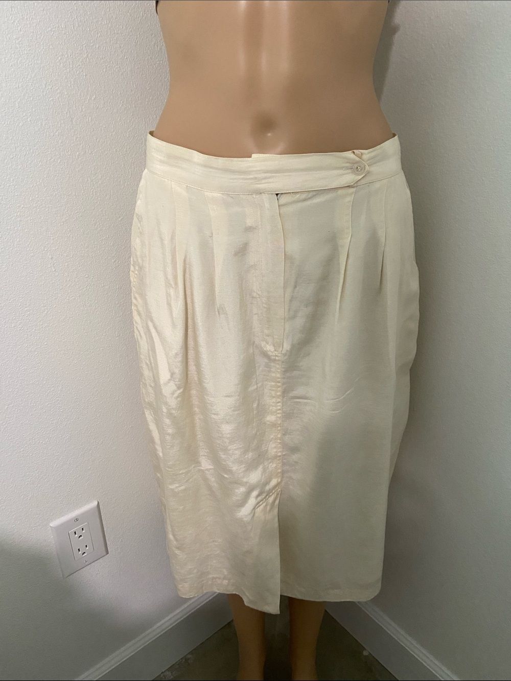 Vintage Erena silk cotton blend Cream Midi pencil Skirt w 2 side pockets